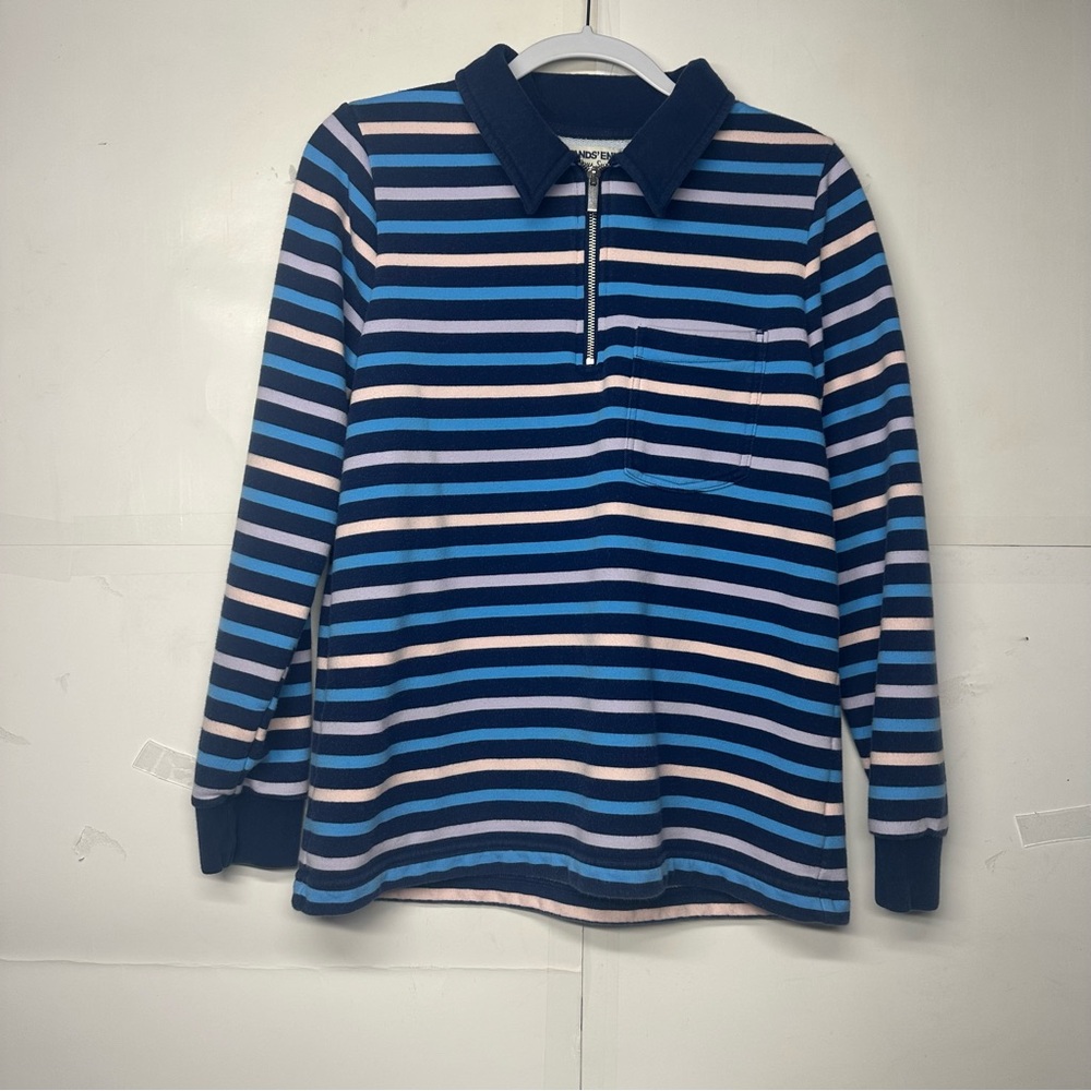 Lands’ End Women’s Medium Striped Quarter Zip Pullover Sweatshirt